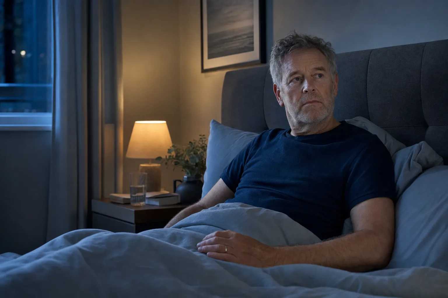 Mature man awake during the night